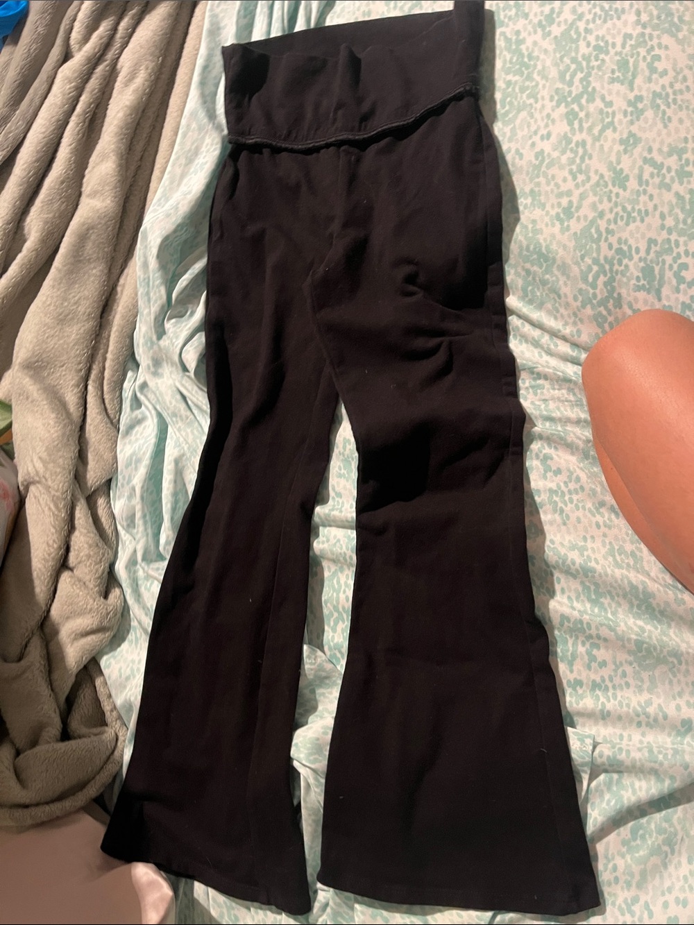 Women's Black Fold-Over Waist Flared Pants